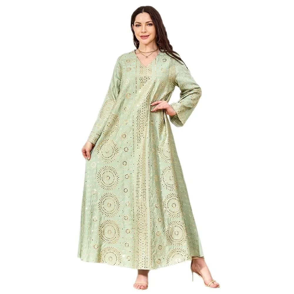 Women's Long Muslim Robe Middle East Fashion New Embroidered Beads Party Dress Abaya Exotic Dress