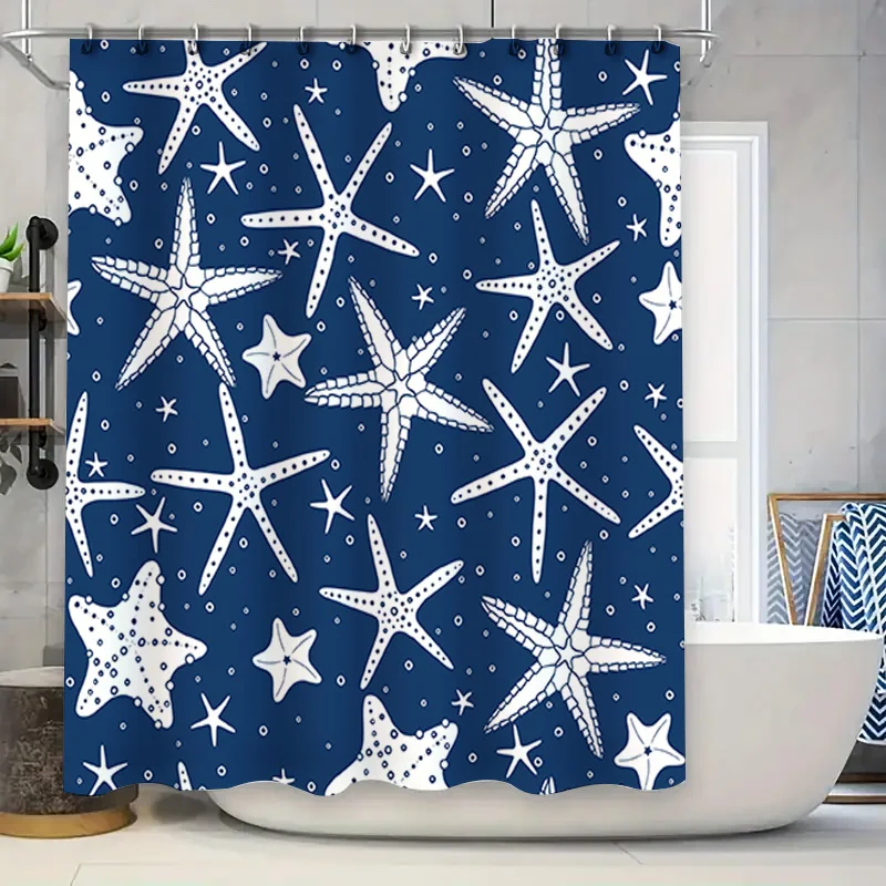 

Морская сине-белая занавеска для душа в виде морской звезды, водонепроницаемый домашний декор для ванной комнаты