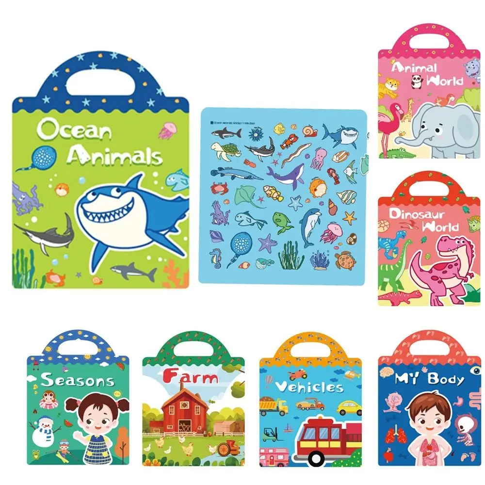 

Portable Educational Jelly Sticker Books Reusable Washable Kids Quiet Book Waterproof with Diverse Scene Quiet Stickers for DIY