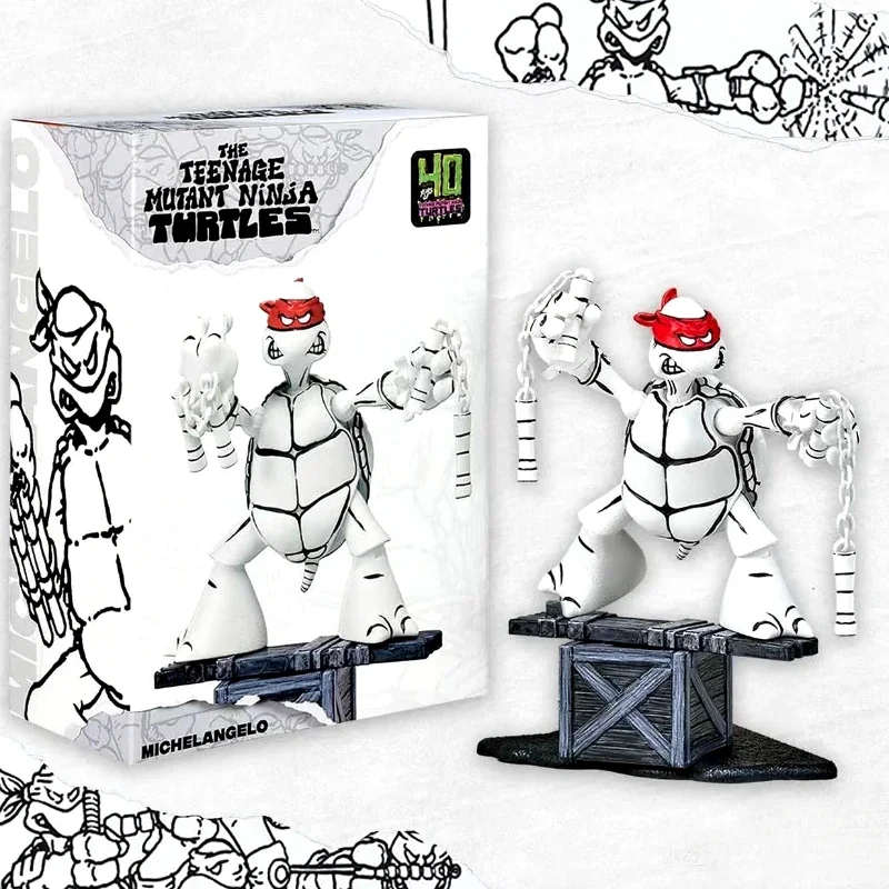 2024 SDCC زملاء اللعب في سن المراهقة سلاحف النينجا TMNT أسود أبيض رسم PX عمل نموذج لجسم اللعب جمع الحلي