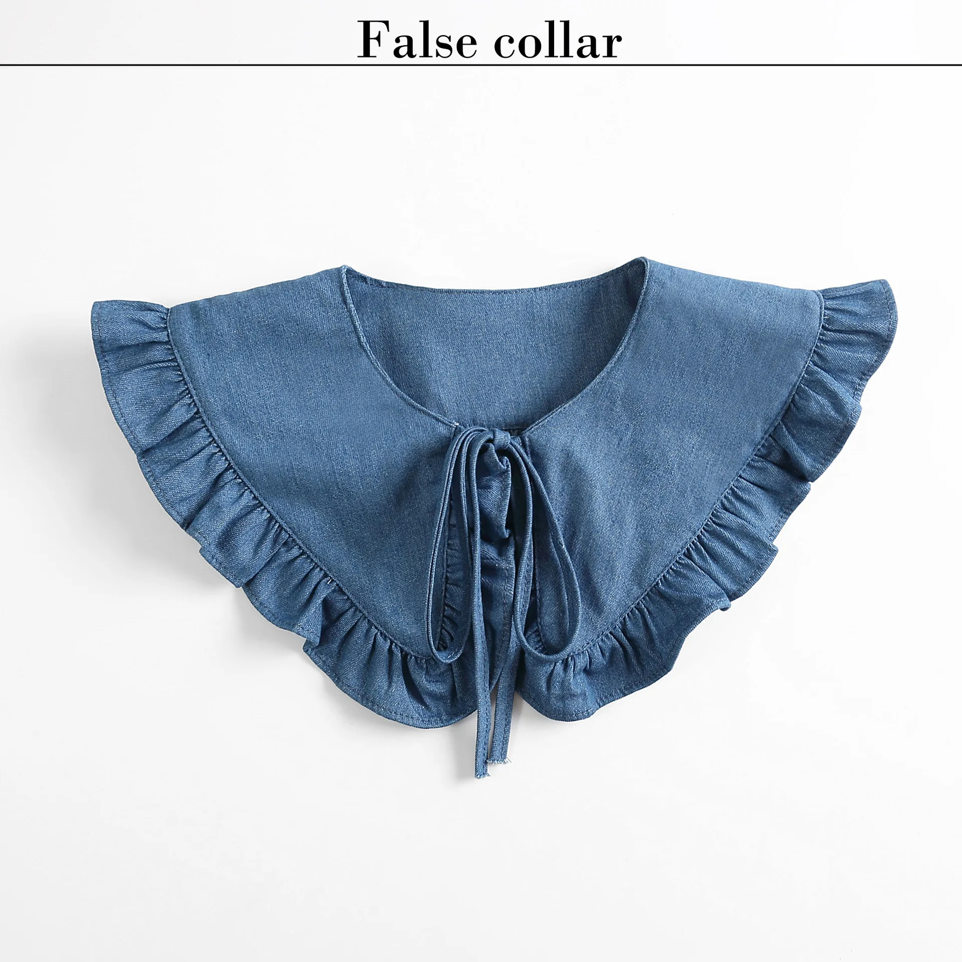 

Temperament denim doll collar with lotus leaf tip tie up shawl denim detachable collar