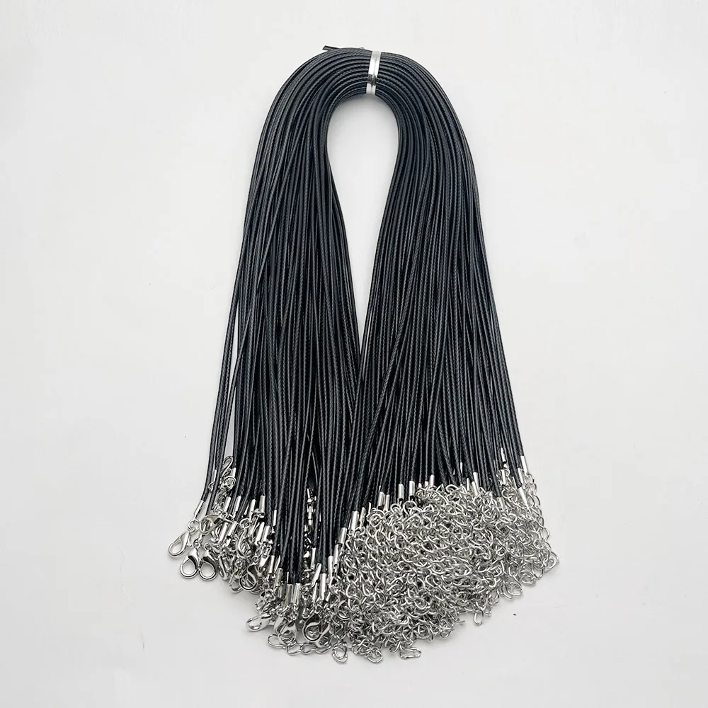 50pc Braided Adjustable Good quality 1.5MM 2.0MM 45cm mixed black Wax rope lobster clasp necklace lanyard Jewelry pendant cords