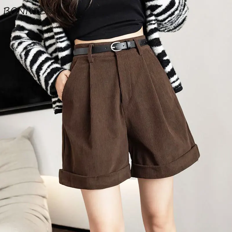 

High Waist Shorts Women Loose Basic Folds Simple All-match New Arrivals Autumn Korean Fashion Chic Streetwear Office Ladies BF