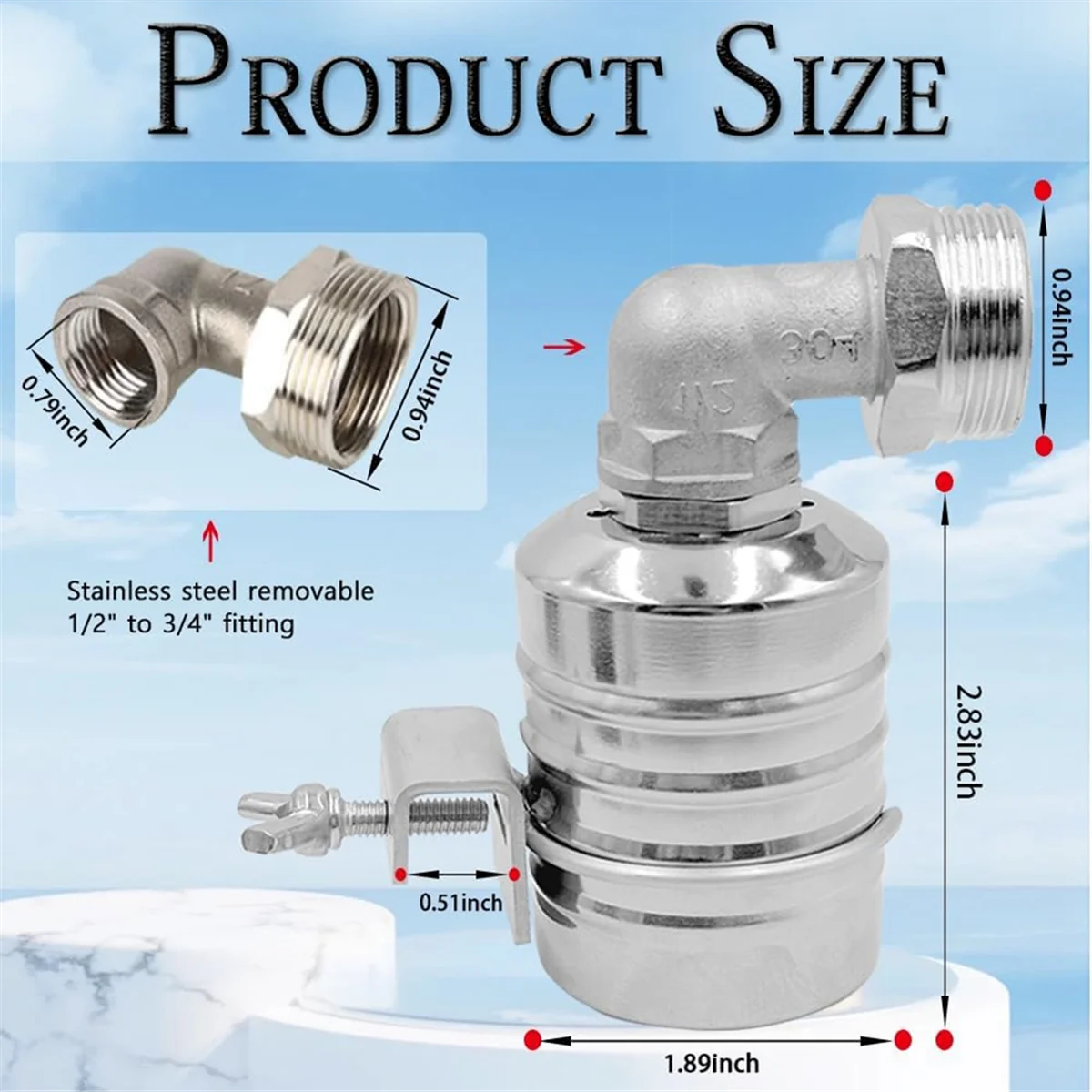 Float Valve,1/2 Inch to 3/4 Inch Water Float Valve,304 Stainless Steel Fully Automatic Water Level Control Float Valve