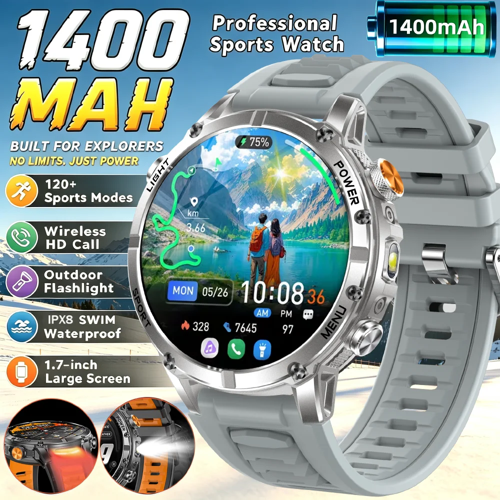 Military Smartwatch with IP68 Waterproof & Flashlight