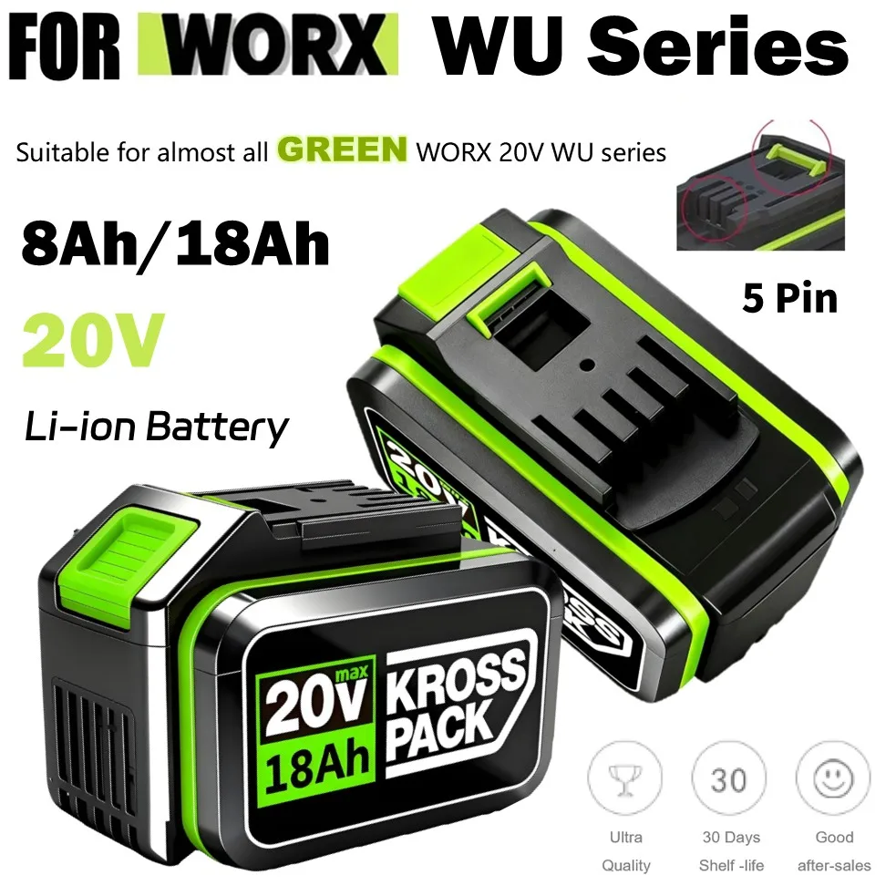 

Долговечный аккумулятор 20 В 18An 5Pin для WORX, замена аккумулятора WORX, универсальный для электроинструмента WORX WU186 WU533 WU808 и т. д.