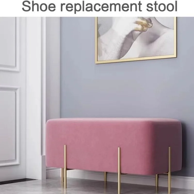 

Stools Nordic Light Luxury Wrought Iron Shoe Changing Stool Sofa Small Square Stool Modern Living Room Velvet Fabric Ottomans