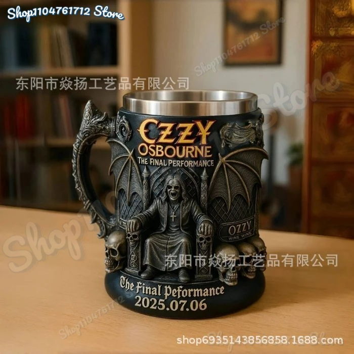 

For Ozzy Osbourne The Final Performance 3D Mug Stainless Steel Skull Water Cup Halloween Commemorative Mark Cup Gift for Fans