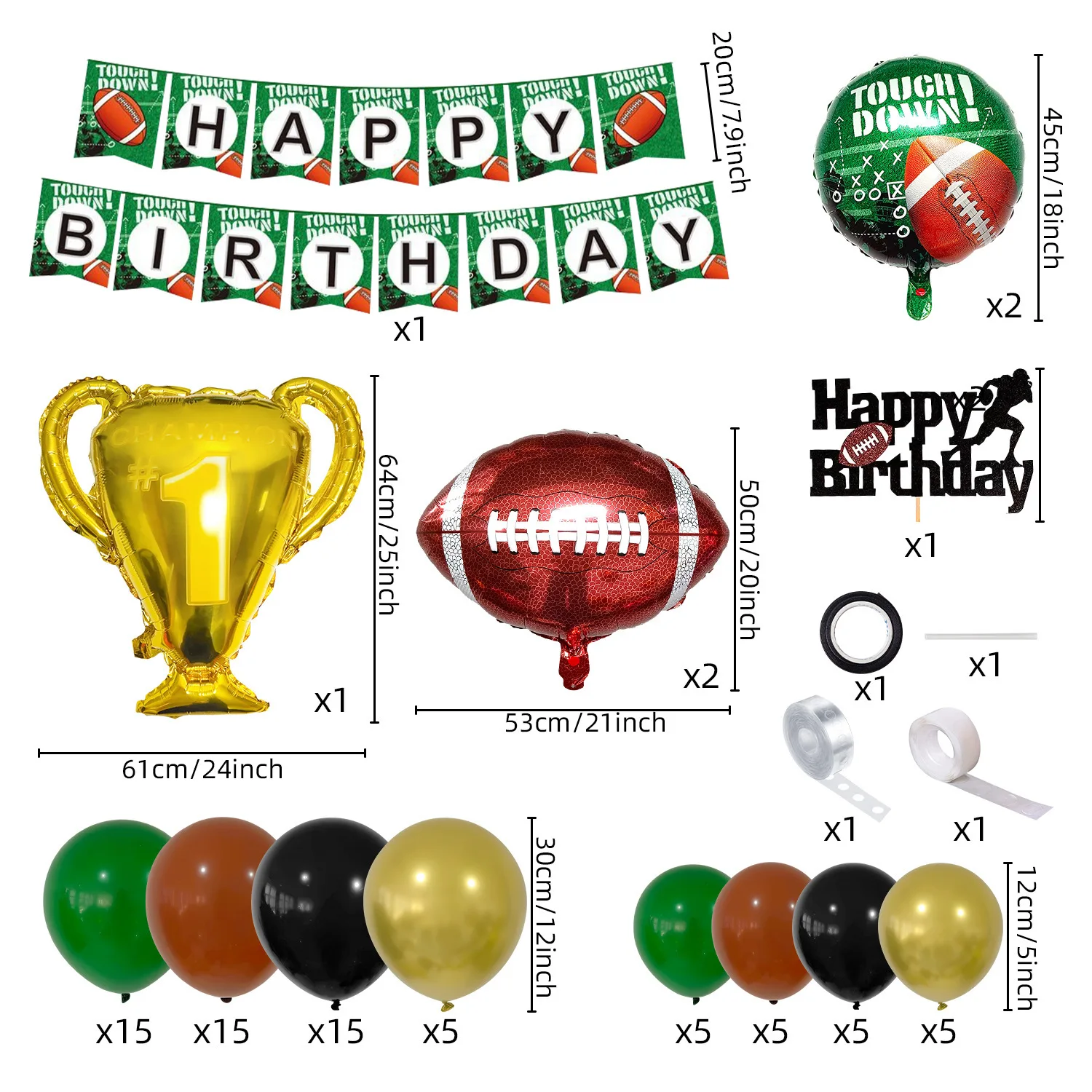 Rugby balloon set Fauret Birthday party Decorative balloon birthday happy flag green black arched flower ring balloon suite