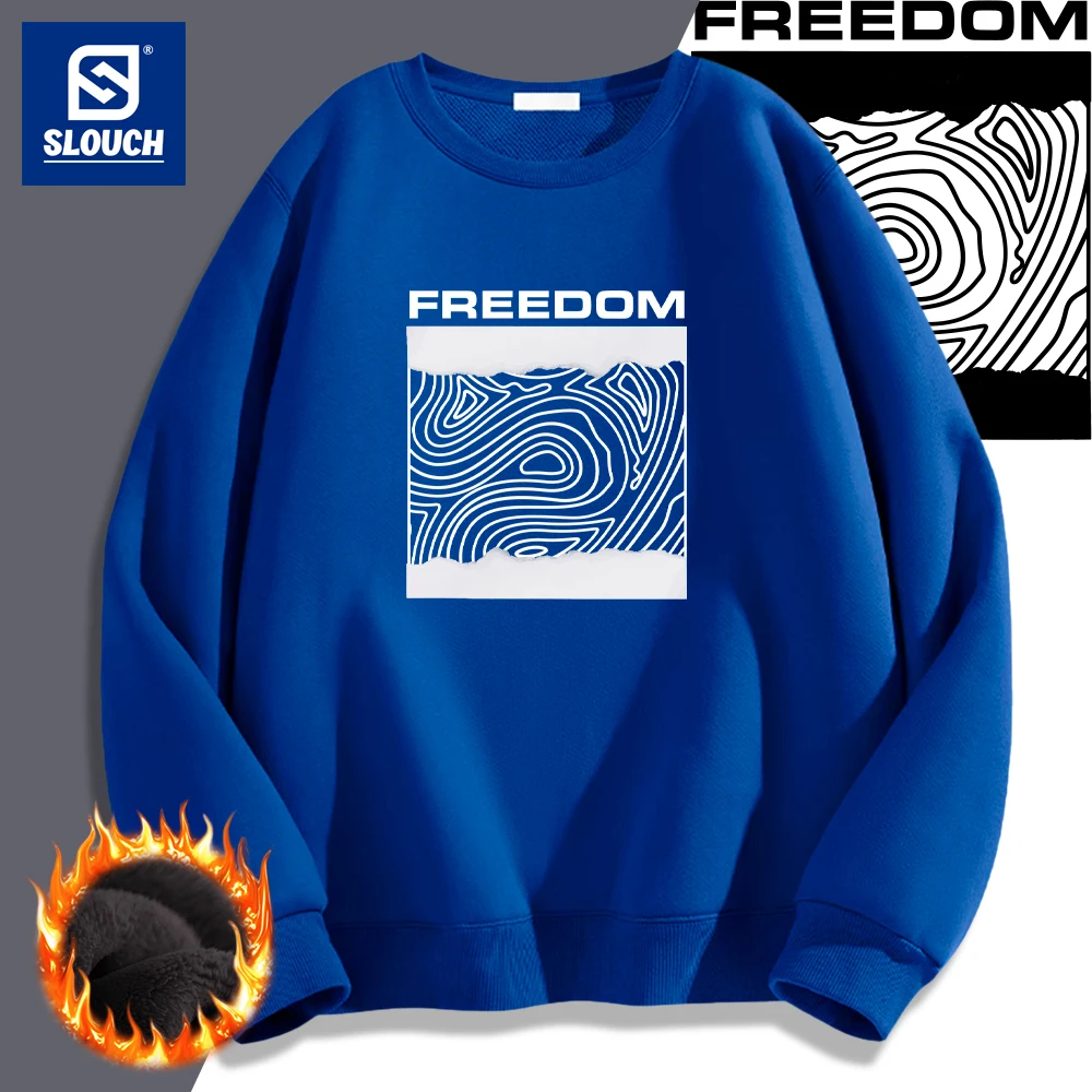 Freedom Art Printed Long Sleeve Hoodies Oversize Sweatshirt Thick Plush Warm Pullover Autumn Winter Mens Clothing New in Tops