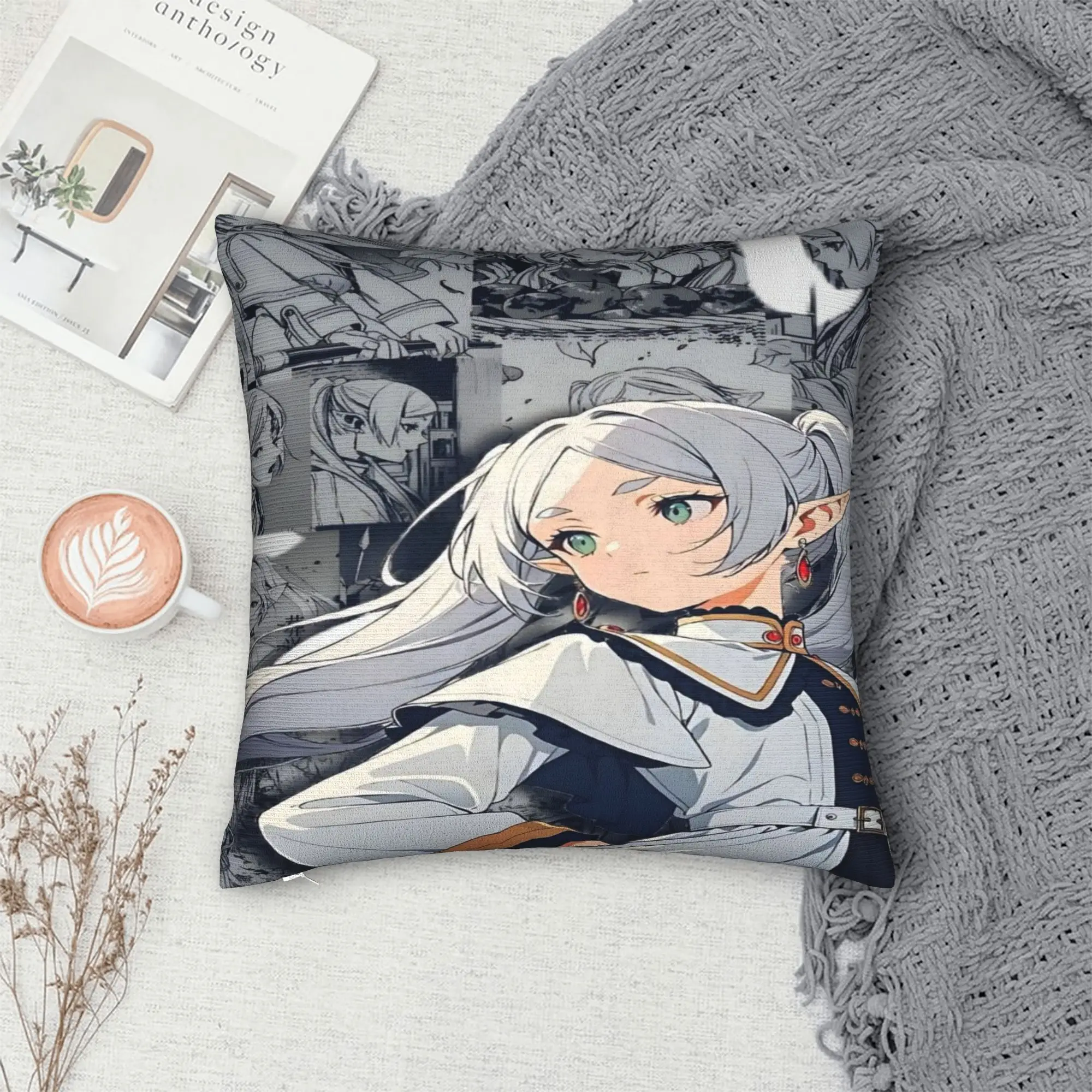 Frieren Beyond Journeys Pillow Cover  Kawaii Pillow Case For Sofa Car Home Decor Square Pillowcases Gift