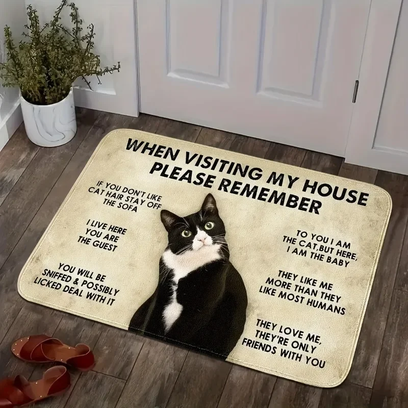 cat rules carpet, visit my house remember, cat lover's black cat apartment decoration, living room door carpet 50X80cm