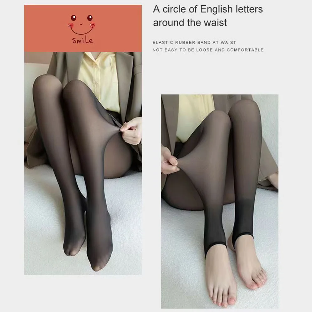 ผู้หญิงอบอุ่น Leggings ปลอมโปร่งแสงอุ่นขนแกะ Pantyhose Thicken สูงเอว Slim ยืดฤดูหนาวกลางแจ้ง Tights