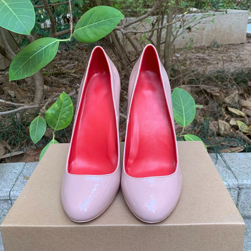 12 cm/10 cm Tacchi alti Carino Mary Jane Nude Rosso all\'interno Tacchi a spillo in pelle verniciata Punta rotonda Décolleté Scarpe da festa Donna