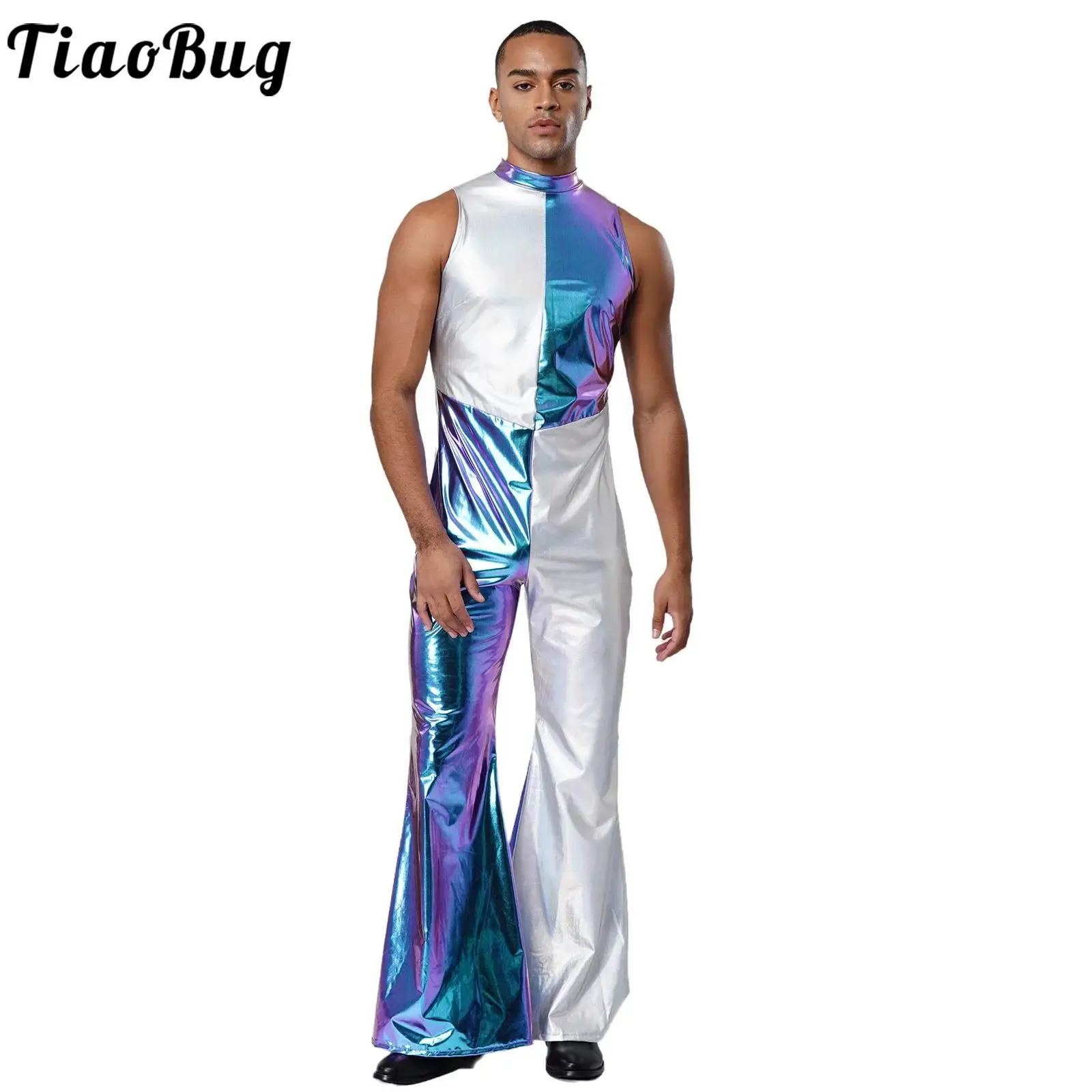 

Adult Men's Party Club Raves Dance Jumpsuit Vintage Metallic Hippies 70s Disco Party Jazz Tango Club Dance Performance Bodysuits