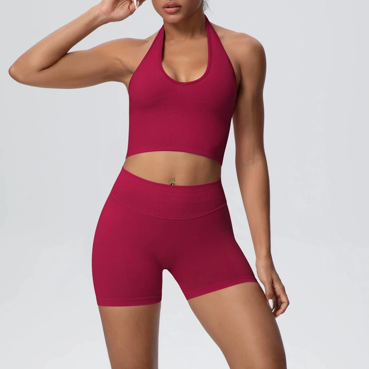 2dílná sportovní podprsenka pro ženy, sada, profesionální fitness tílko, nárazuvzdorné běžecké legíny, bezešvé pletené jógové oblečení, krásná záda - náhled 4