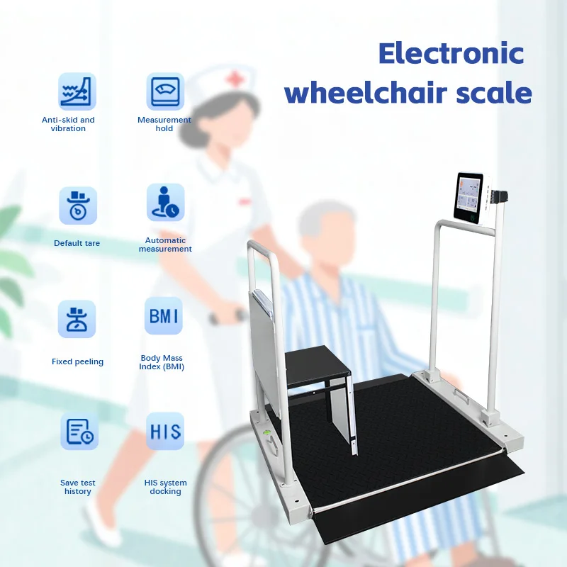 High-precision medical digital platform wheelchair scale ramp custom steel LCD screen system QR code scanning