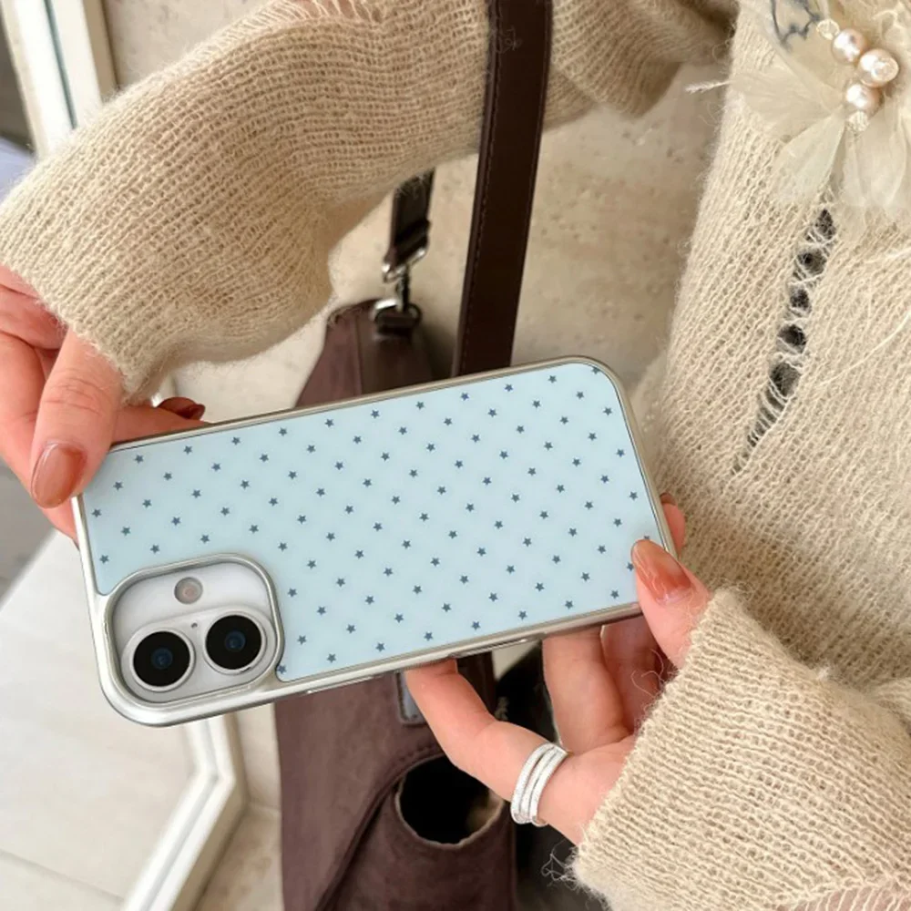 Full Screen Blue Mini Star Pattern Electroplated Drip Glue Phone Case For iPhone 17 16 15 14 13 12 11 Pro Max Plus 17air Cover view 6
