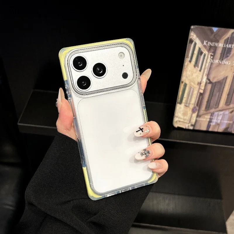 Square Candy Color Soft Edge Clear Acrylic Phone Case for IPhone 18 Pro 17 16 15 Pro Max Crystal Ice Cube Shockproof Armor Cover