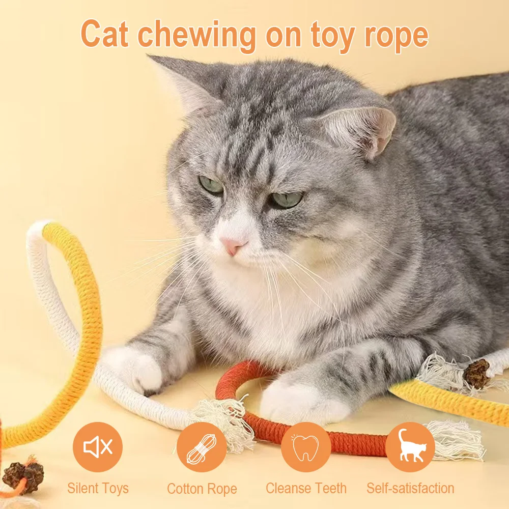 Cat Toys Gnaw Bite Catnip Colored Cotton Rope Grinding Teeth Durable Teasing Cat Clean Mouth Play Toy Pet Supplies Accessories