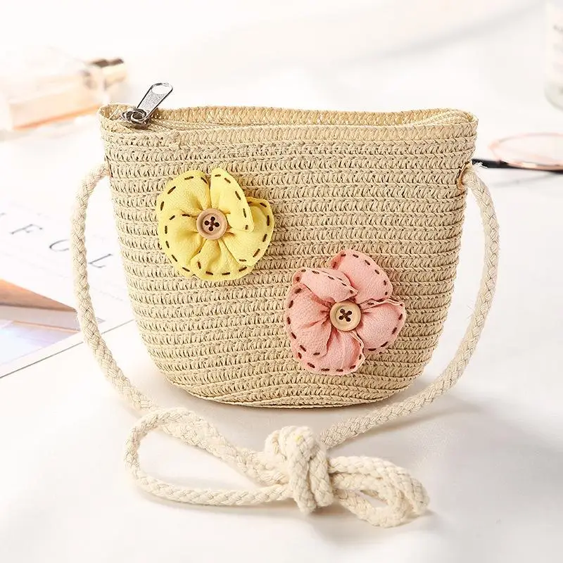 

Stylish Small Women's Straw Shoulder Bag Mini Fashion Handmade Girls Summer Children Weaving Bag Shoulder Bag Handbags Straw