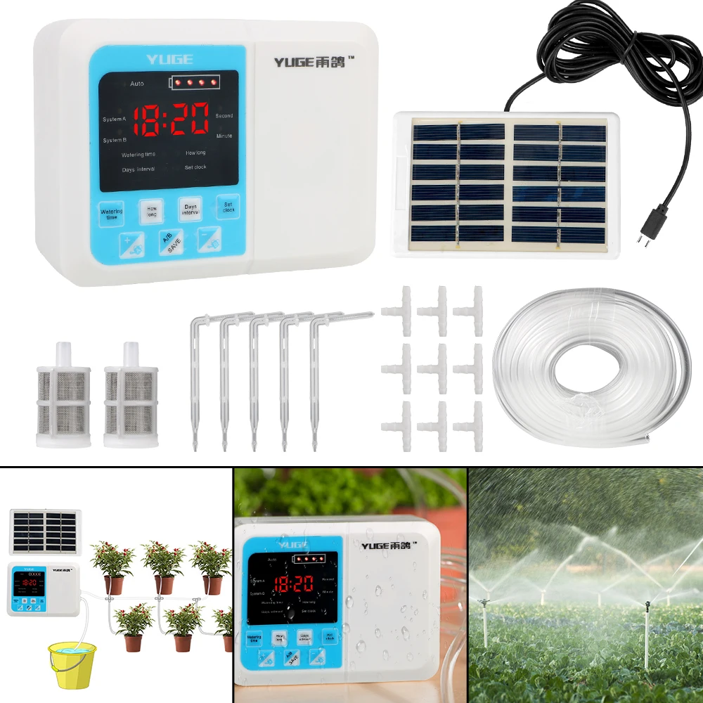 

Automatic Garden Drip Irrigation Device Double Pump Controller Timer System Solar Energy Intelligent Watering Device for Plants