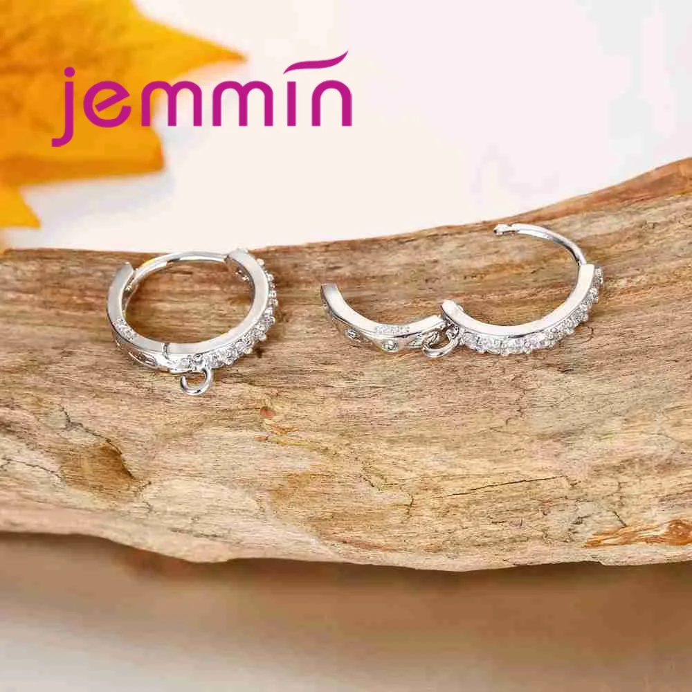 Genuine 925 Sterling Silver DIY Jewelry Hollow Hoop Earrings Findings High Quality AAAAA Clear Cubic Zirconia Big Promotion