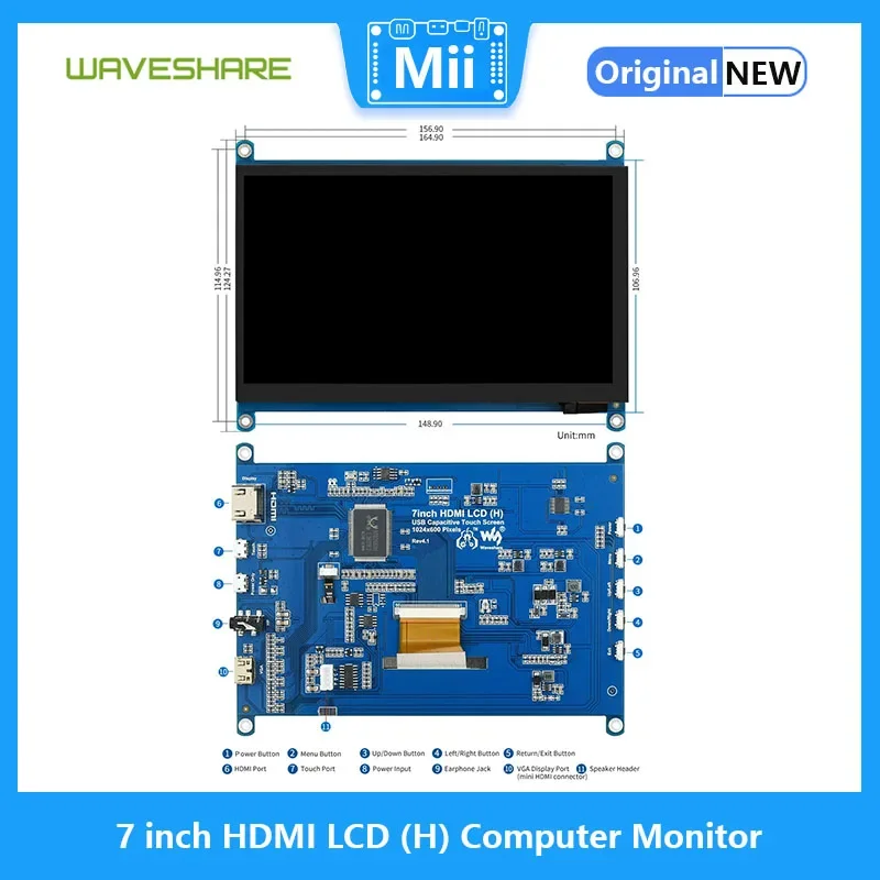 Imagem -06 - Waveshare-monitor Resistive Touch Screen Computador Hdmi Ips Raspberry pi Display h 1024x600