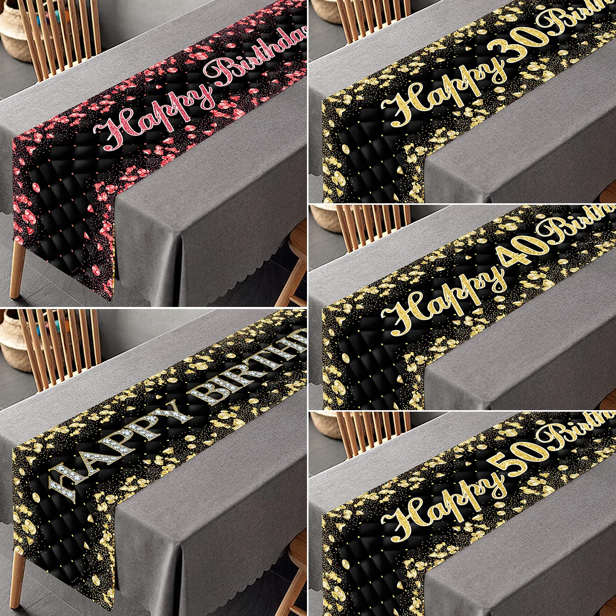 35x180cm Black Gold Table Runner 18 21 30 40 50 60 Years Birthday Party Decoration Adult Gold Glitter Birthday Tablerunners