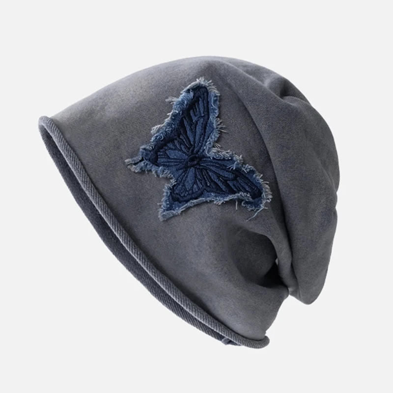 Cappello da ricamo a farfalla primavera autunno Cappello da donna moda casual con teschio Berretto con toppa a farfalla unica Cappello leggero e slouchy