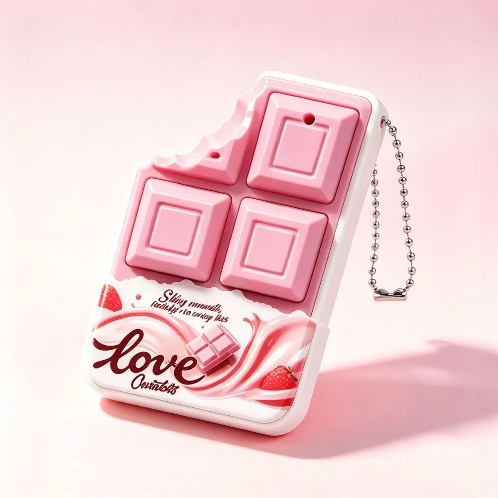 Funny Portable Fidget Keychain Cartoon Patterns Breaking Design Chocolate Keychain Reusable Chocolate Button Pendant for Adults