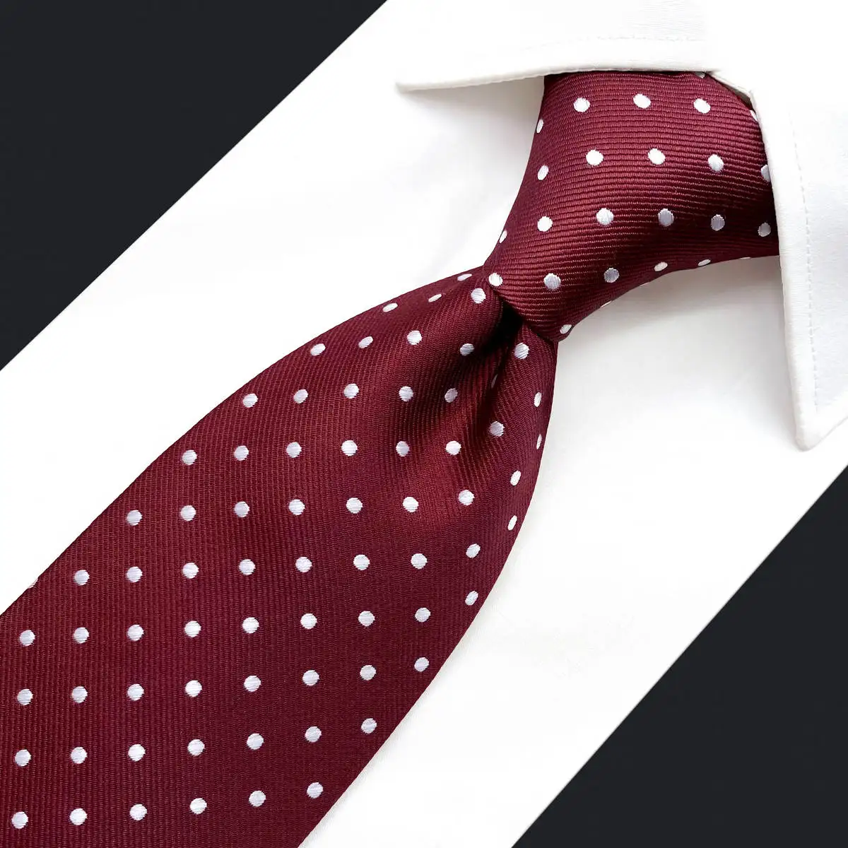 S15 Dots Maroon Red White Ties for Men Wedding Neckties Extra Long 63\