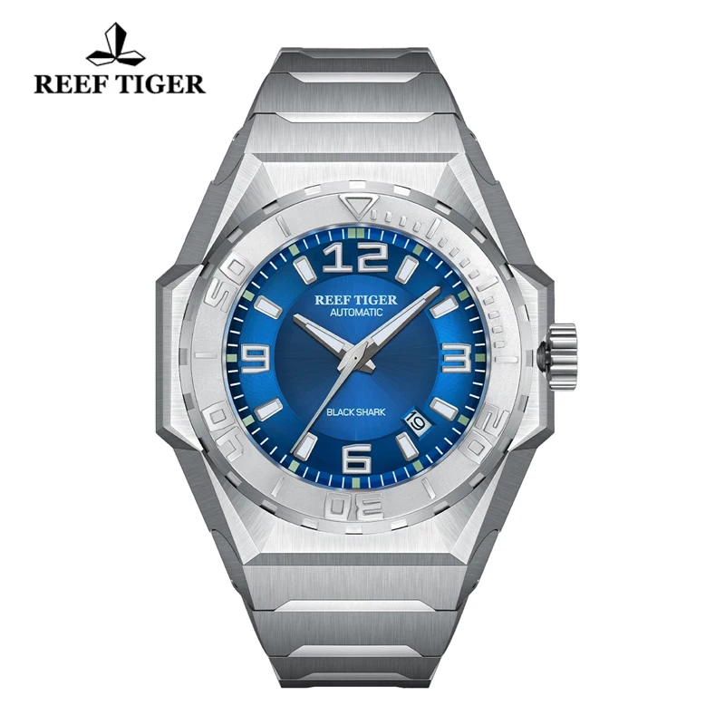 Reef Tiger/RT 316L Stainless steel Automatic Mechanical Men Watche Waterproof 100M Dive Sports Watches Sapphire Glass Watches