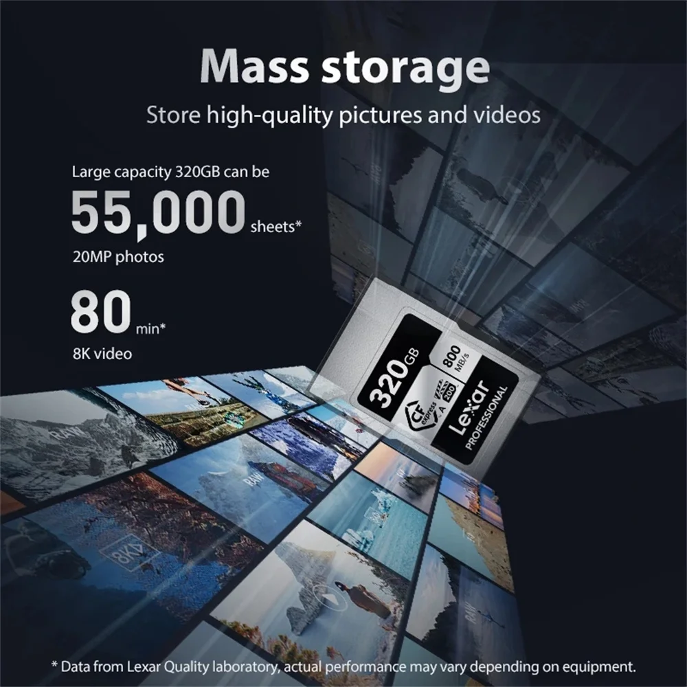 نوع بطاقة Lexar CFe express بطاقة ذاكرة أصلية للكاميرا حتى CFe وcvpg 8K وgb وgb Lexar CFexpress Memory Card Type A CFe VPG 200 8K 160GB 320GB Original CF Card for Camera Up to 800Mb/s Professional Video Cards