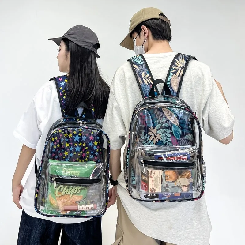 Streetwear Trendy Unisex Transparent Backpack Student School Bag PVC Clear Waterproof Rucksack Casual Vacations Travel Backpack