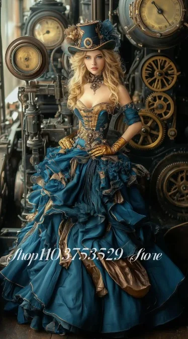 مخصص القرن الثامن عشر القوطية ثوب مسائي مطرز حمالة مشد مع زين منتفخ تنورة إليزابيث الفيكتوري الكرة ثوب