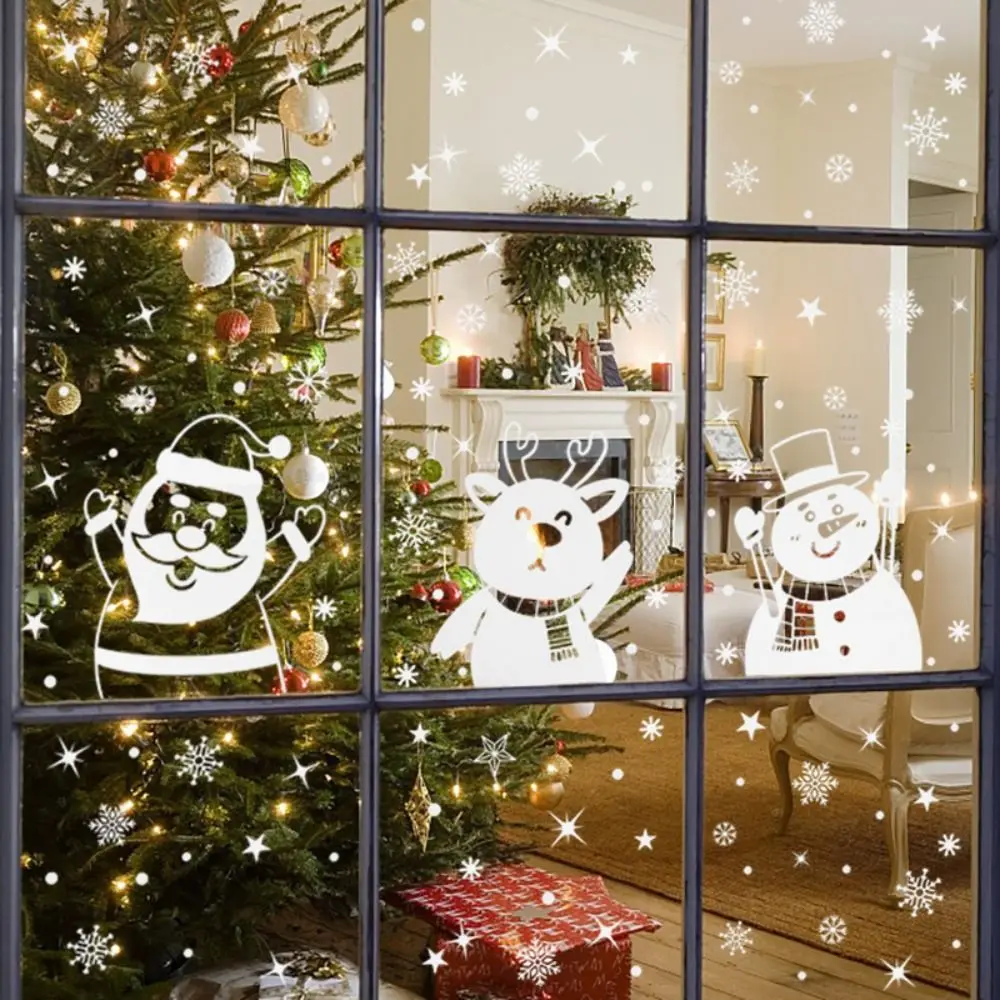 Ornaments White Christmas Window Stickers Santa Claus Snowman Christmas Wall Sticker Elk Cling New Year