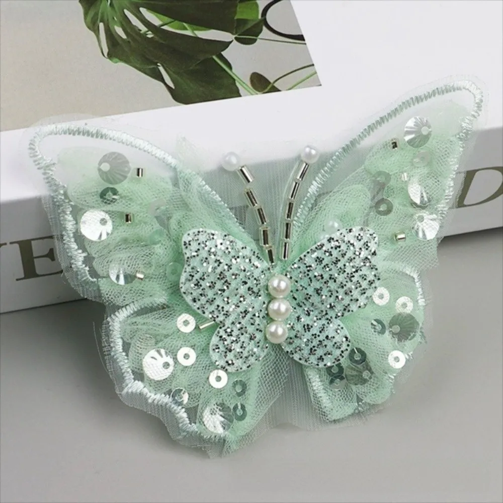 Double-Layered Sequins Butterfly Applique Gold-Sprayed Hand-Sewn Embroidered Patches Fluttering Moth Mesh Sequins