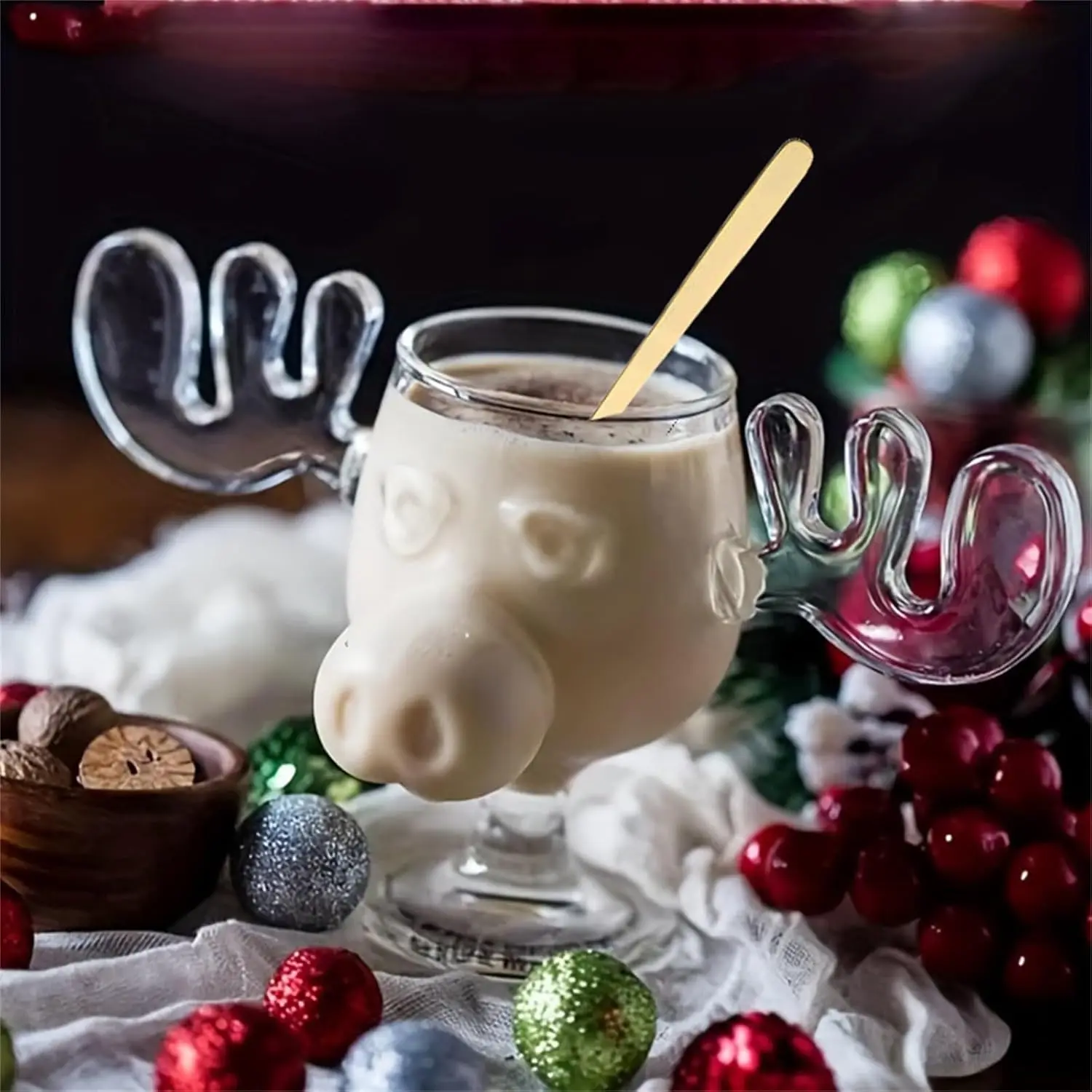 8oz 240ml Christmas Vacation Moose Mug With Cat Spoon Xmas Reindeer Head Creative Elk Glass Wine Beer Water Juice Milk Cup Gifts