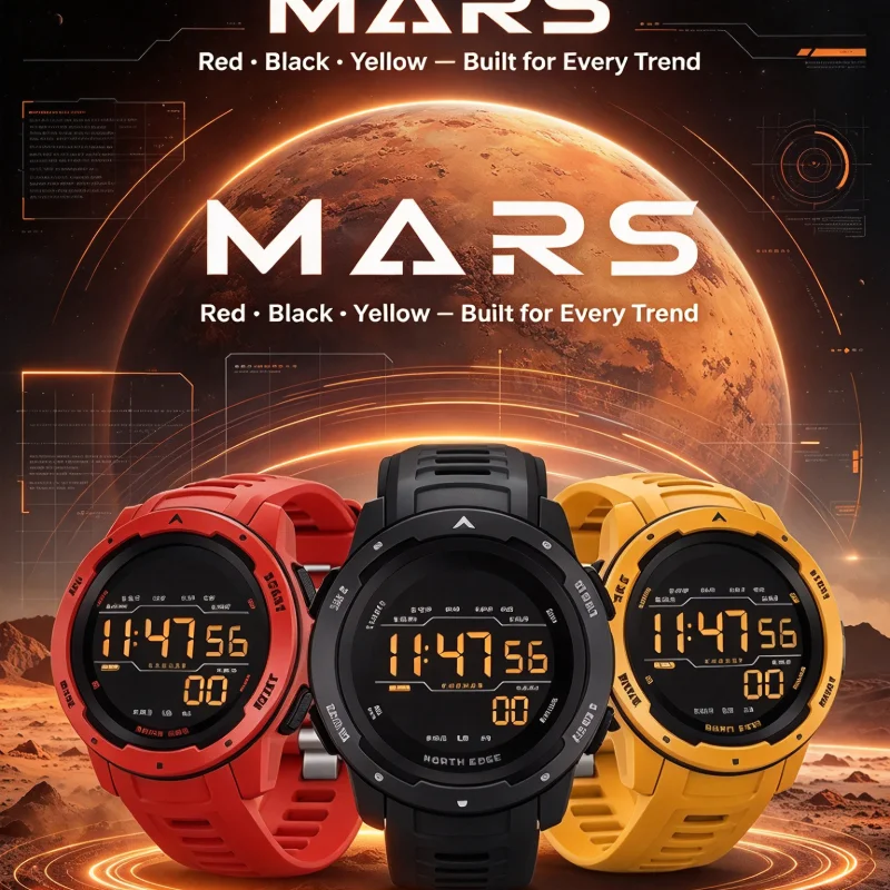 NORTH EDGE Men Digital Sports Watches Alarm Clock Waterproof 50m Military Wristwatch Reloj Hombre Dual Time Pedometer Calories
