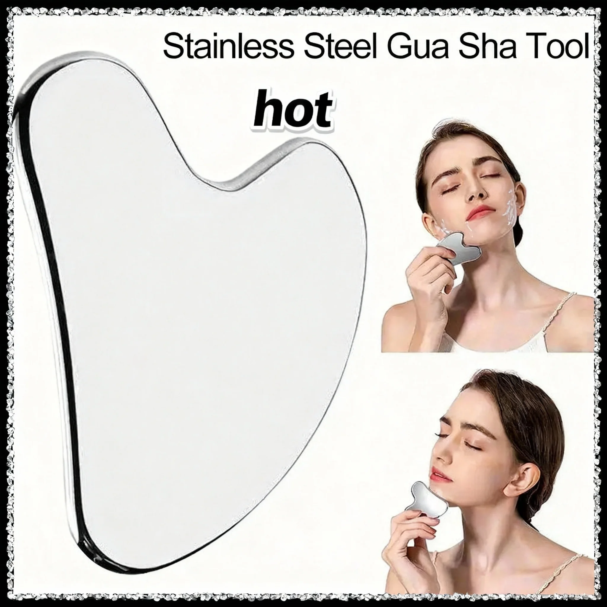 Gua Sha Gesichtswerkzeug Edelstahl GuaSha Massagegerät Natürliches Universal Gesichtsbehandlung Silber Metall Gua Sha Brett Schönheit Hautpflege