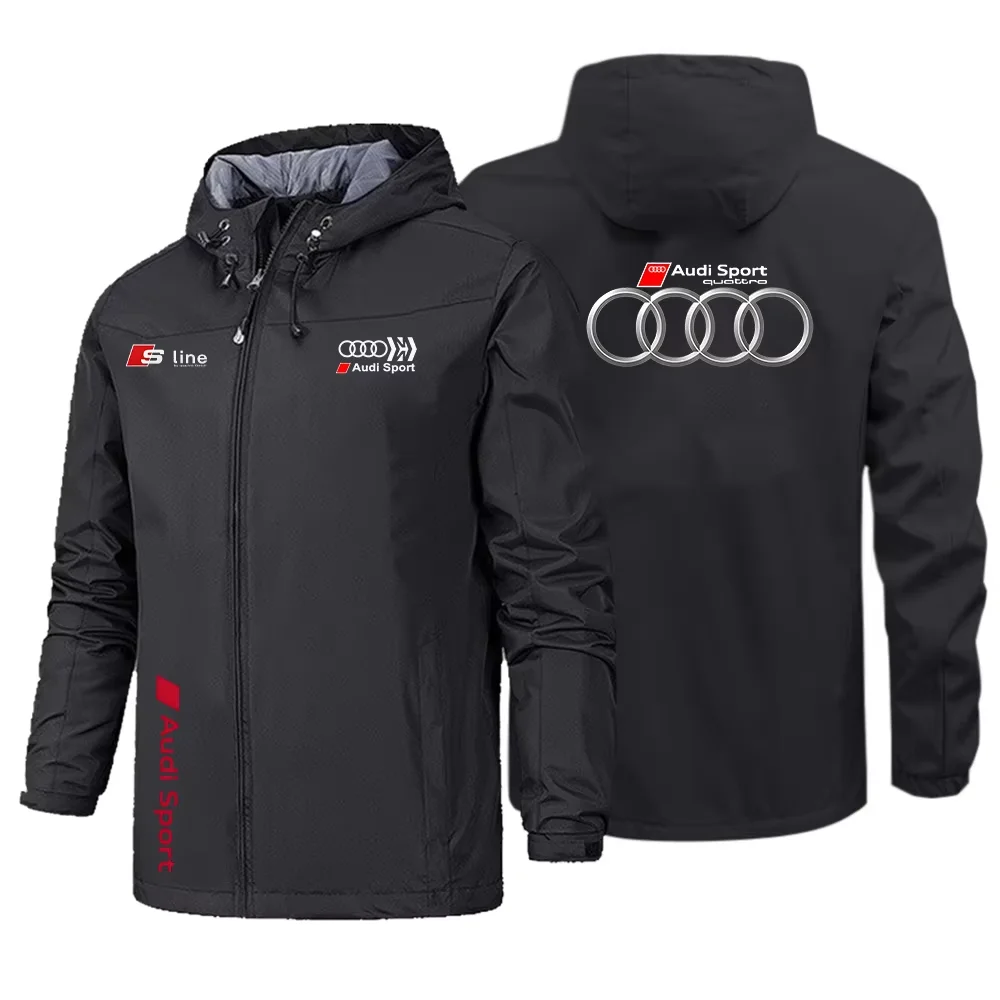 Men's sport-style waterproof breathable jacket with Audi logo, suitable for off-road racing. 2026 model will be shipped quickly
