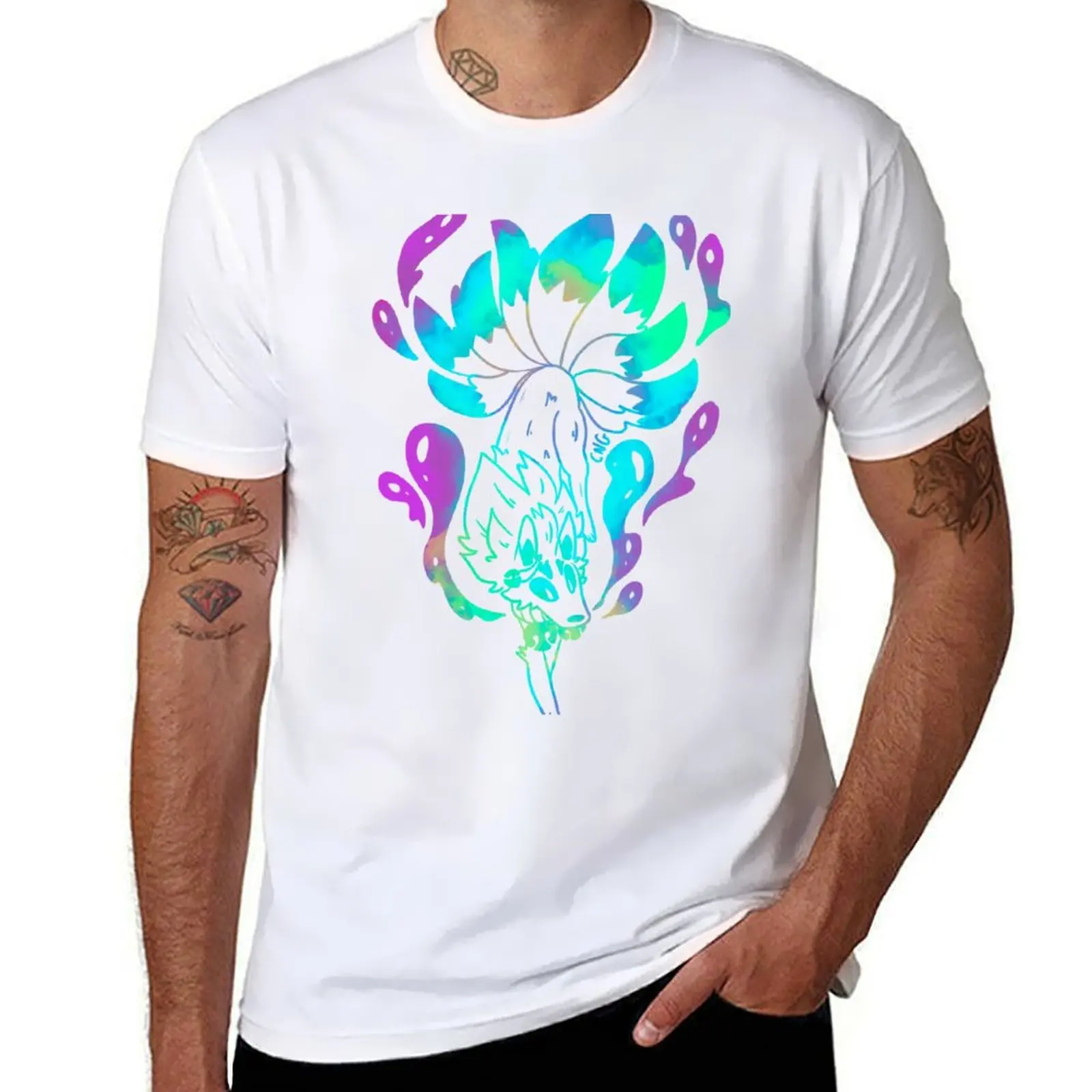 Camiseta Neon Kitsune con estampado de arte minimalista