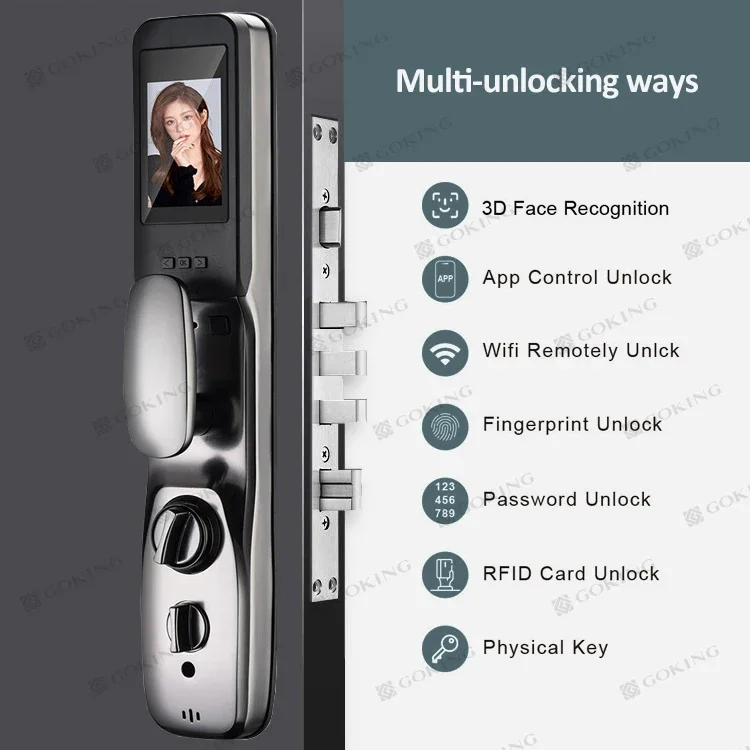 Smart Electronic Fingerprint Door Lock with 3d Face Recognition and Wifi Camera, Can Be Used for Home Anti-theft
