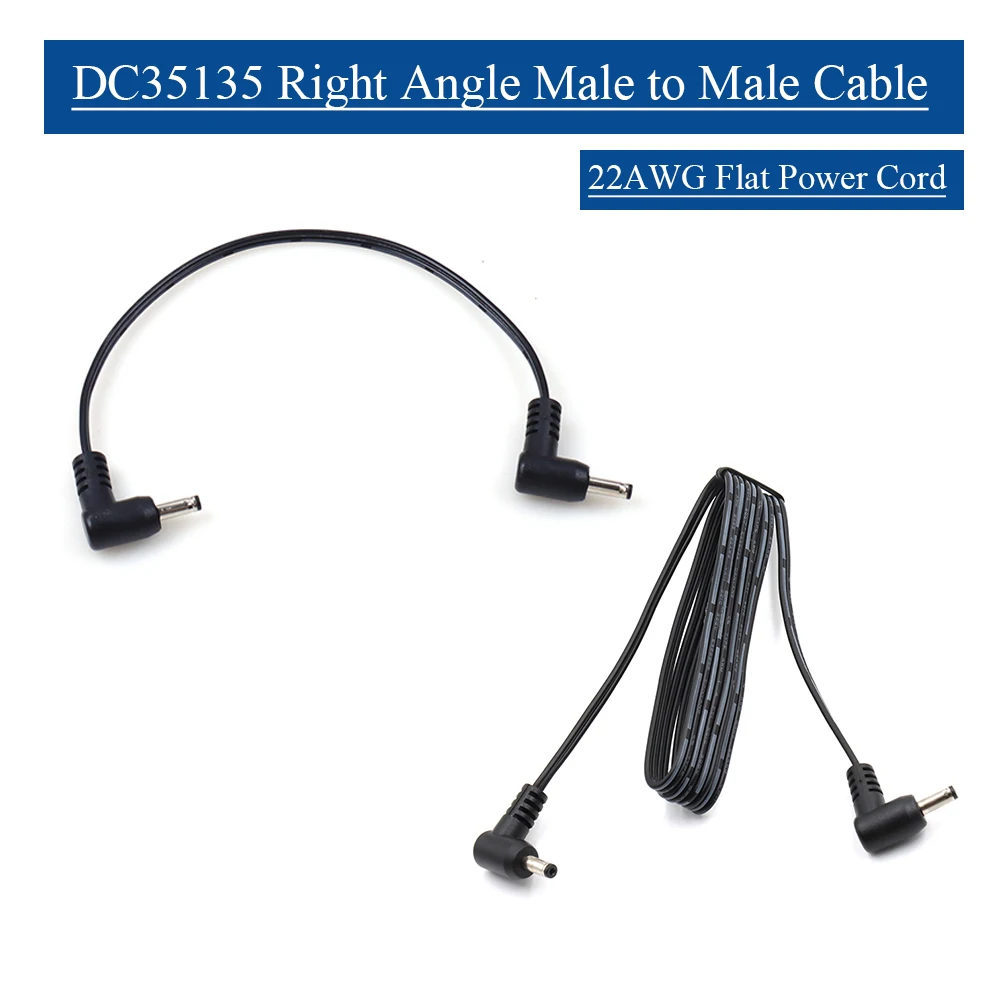 0.2M 1M DC35135 Right Angle Male to Male DC Cable 22AWG Flat Power Cord for Small security cameras and Electronic Devices