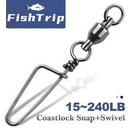 Fishtrip Fishing Snap Wartels Kogellager Met Roestvrijstalen Coastlock Snap Corrosiebestendige Zwarte Nikkel Coating