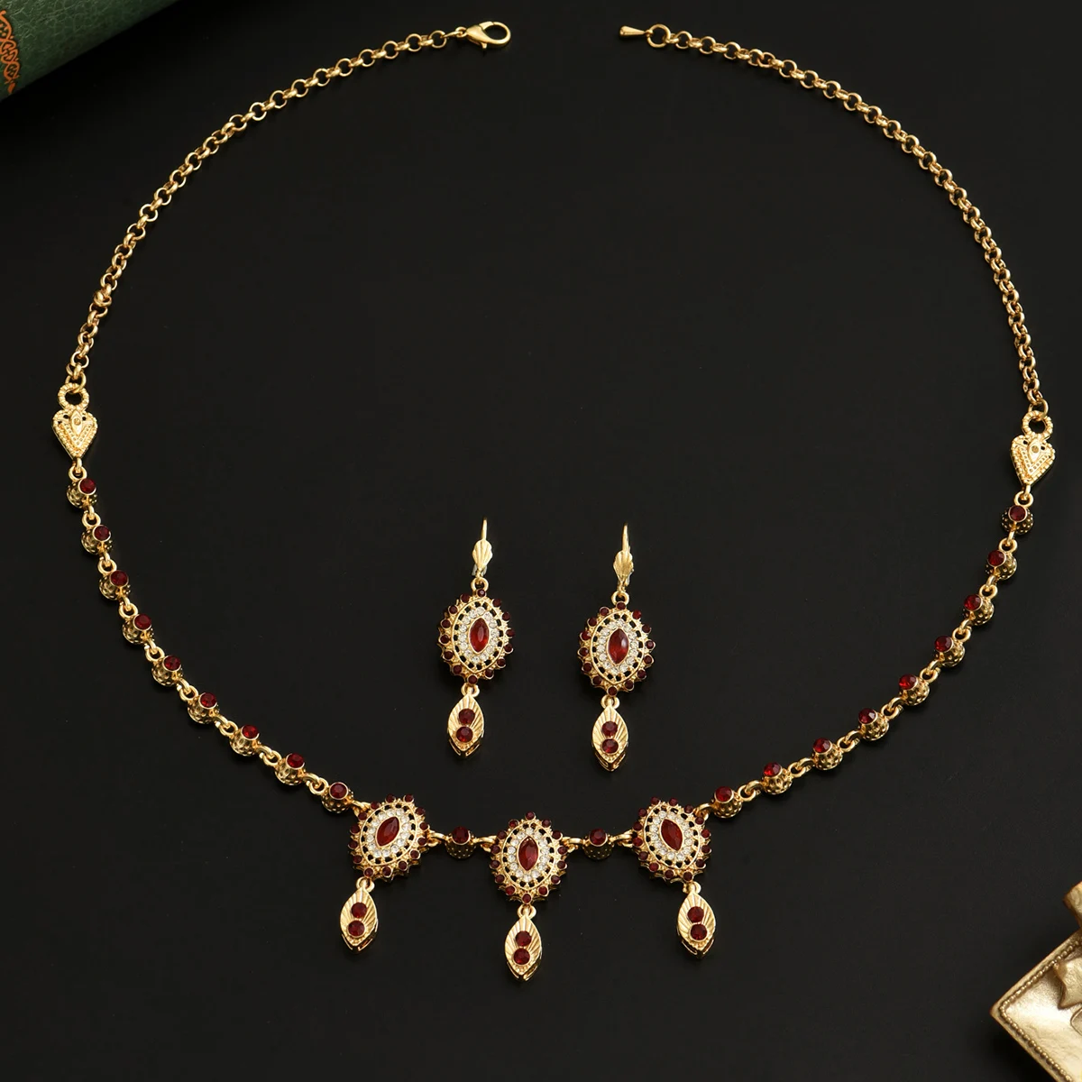 Unique And Niche Design Set Consisting Of An Oval Pendant A Round Dot-Style Chain Necklace And Earrings A Refined 2-piece set image 2