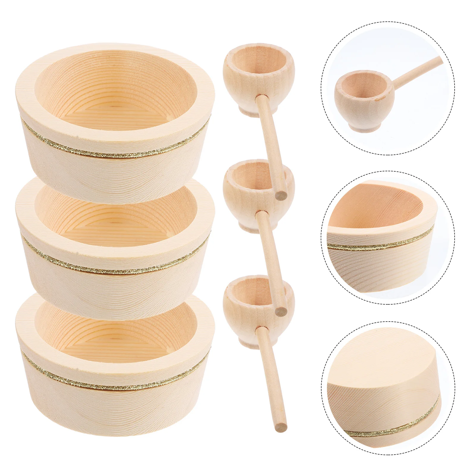 

3 Sets Mini Wooden Bowl Spoon Dollhouse Miniature Toy Food Accessories Kitchen Playset Supplies