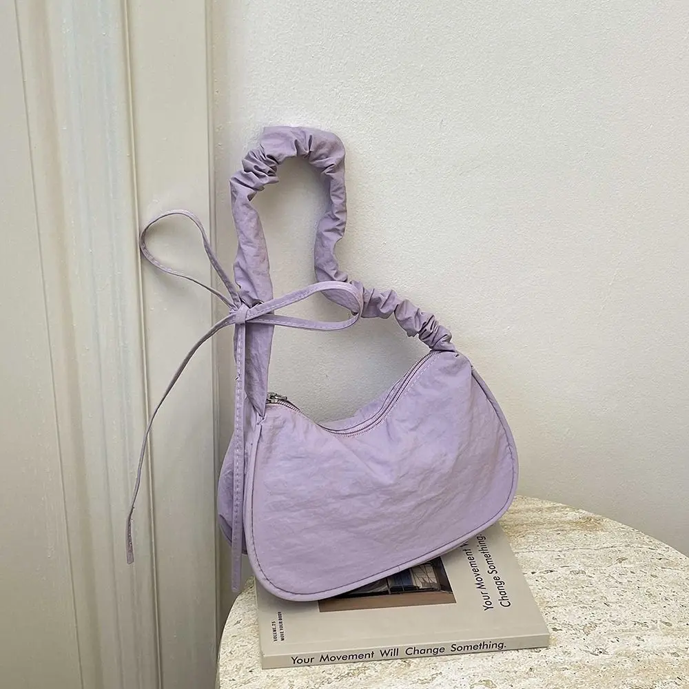Fashion Multicolor One-shoulder Bag Nylon Bowknot Underarm Bag Drawstring Wrinkle Strap Handheld Bag Daily Use