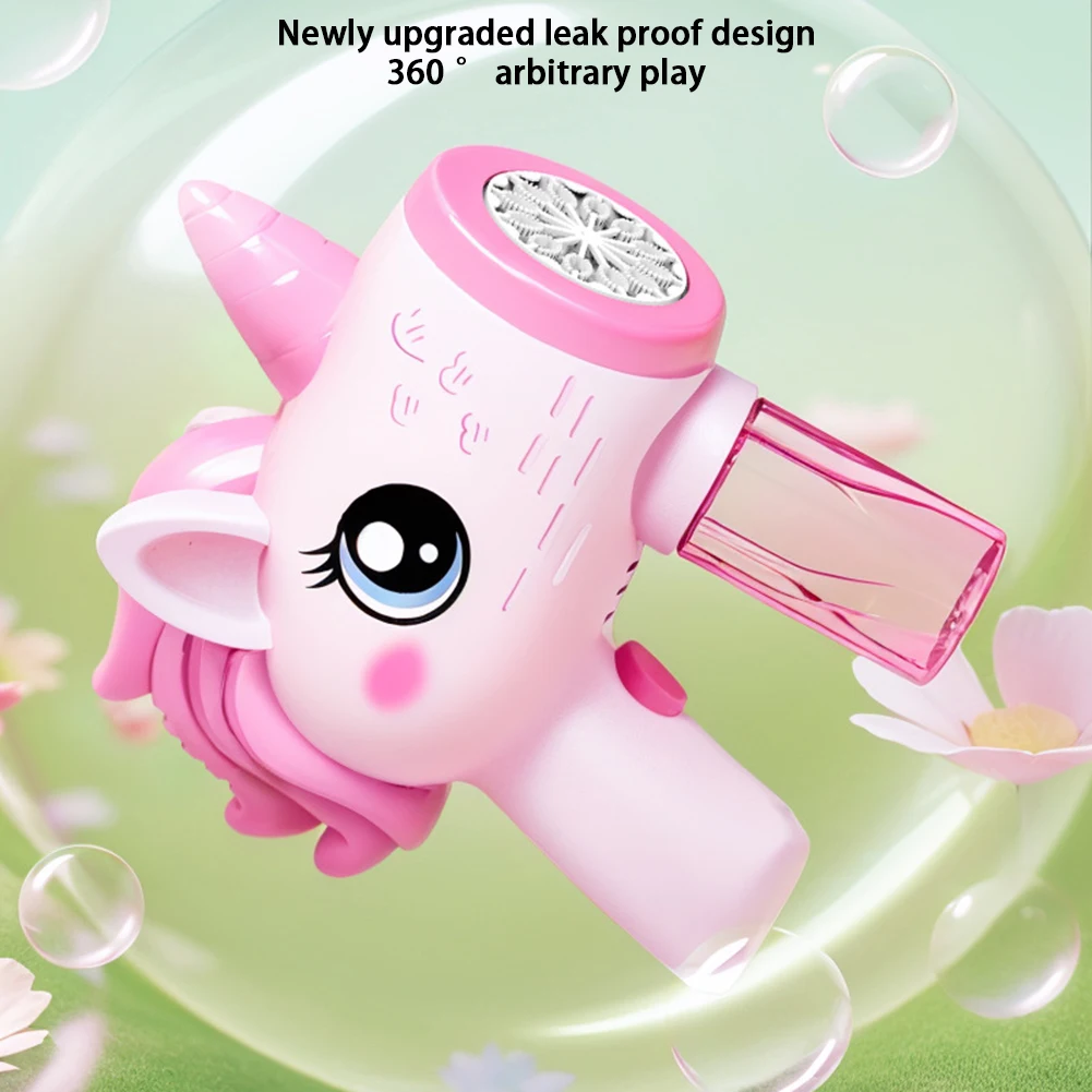 يونيكورن الكهربائية فقاعة بندقية التلقائي آلة فقاعة يده فقاعة منفاخ مع أضواء هدايا عيد ميلاد الاطفال الصيف اللعب في الهواء الطلق